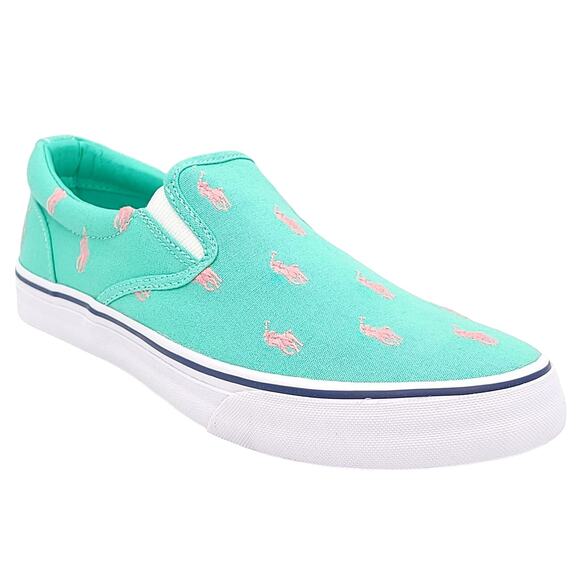 Polo Ralph Lauren Men Thompson Slip On Sneakers Size US 8.5D All Over Pony Green - Picture 1 of 6